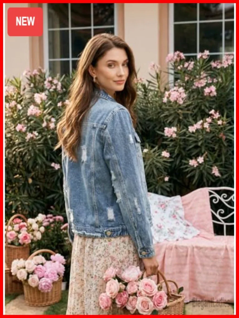 Womens Distressed Fray Hem Cropped Denim Jean Jacket Boyfriend Washed Long